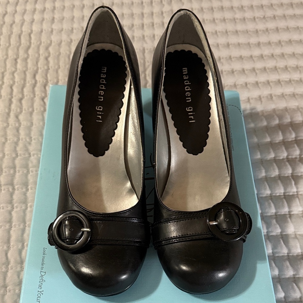 Madden Girl Black Heels with Buckle Detail